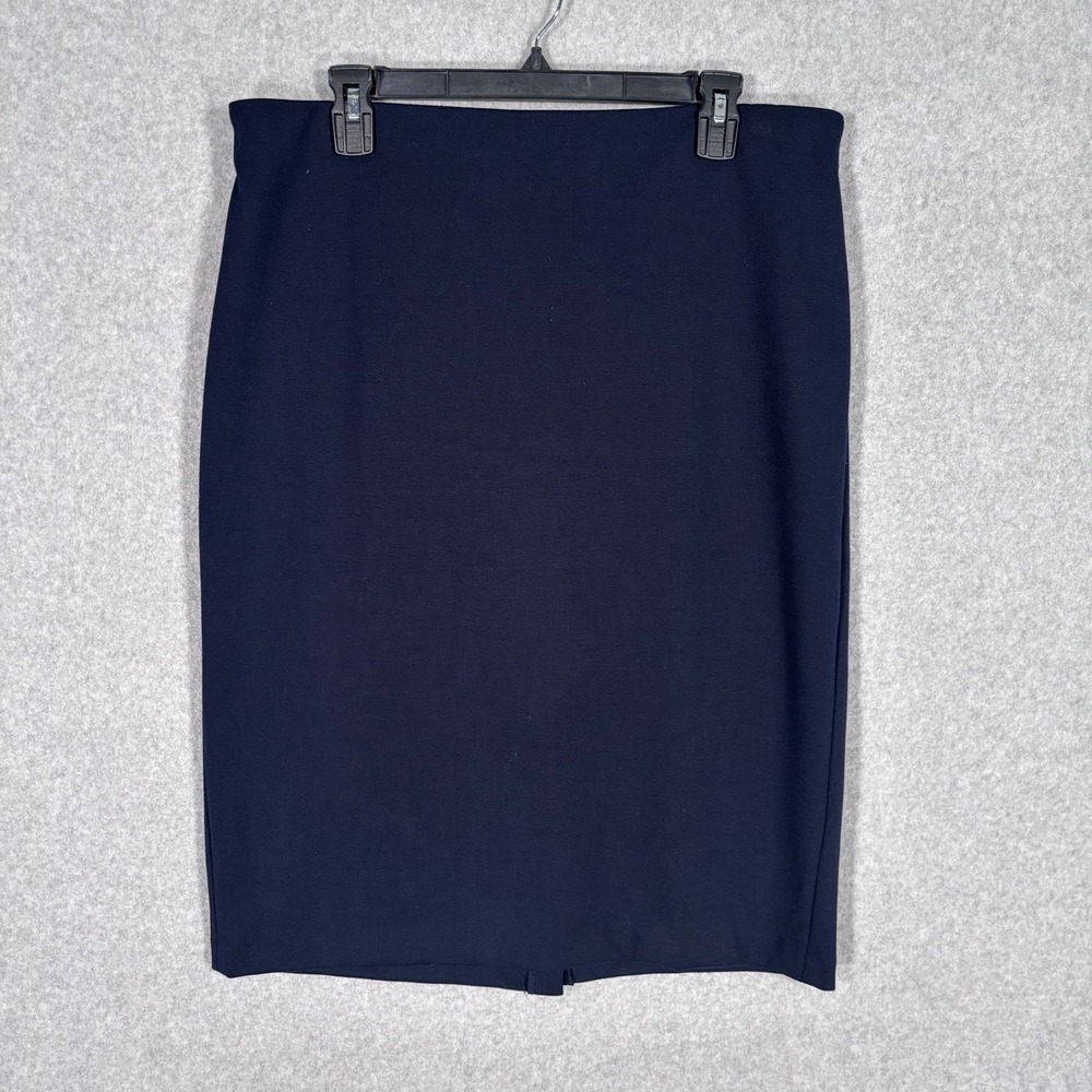 Philosophy Knit Pencil Skirt 14 Navy Minimalist Quiet Luxury Career Tailored